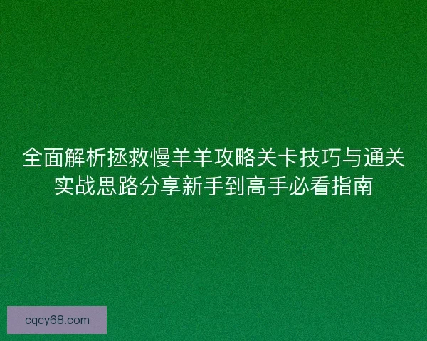 全面解析拯救慢羊羊攻略关卡技巧与通关实战思路分享新手到高手必看指南