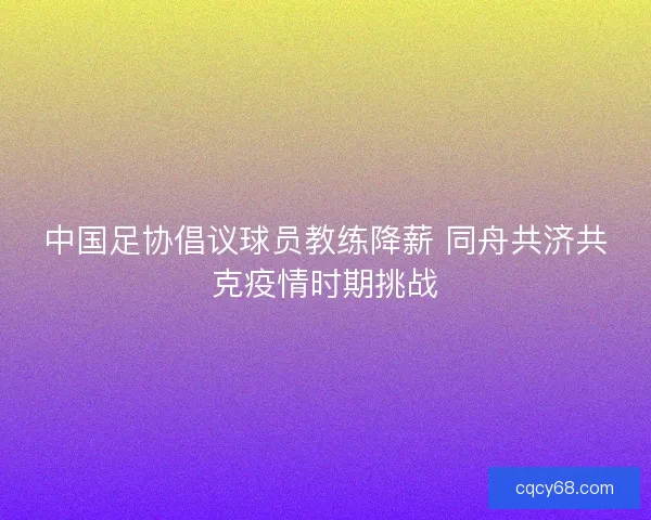 中国足协倡议球员教练降薪 同舟共济共克疫情时期挑战